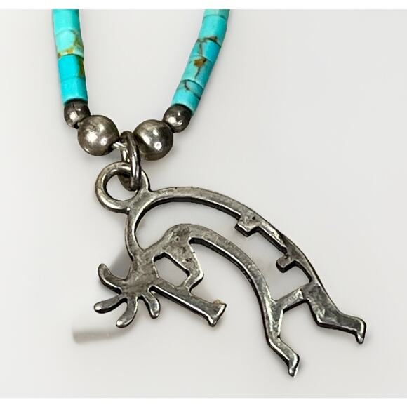 VTG Native American Turquoise & Sterling Silver Kokopelli Necklace Earring Set - Picture 13 of 15